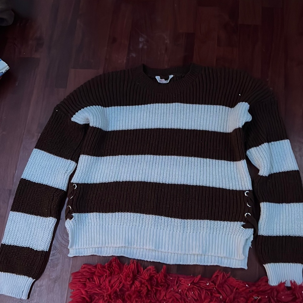 brown and white striped Sweater